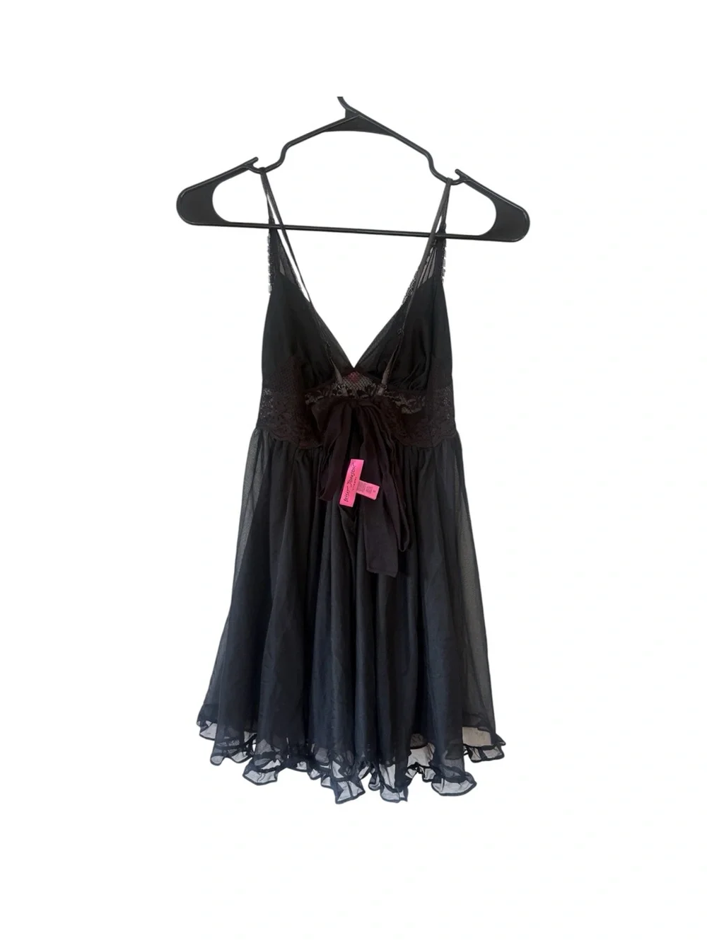 Betsey Johnson babydoll  Black Lace-Trim Chemise with Pink Accent